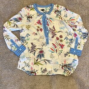 Talbots Blue and Cream Floral Blouse